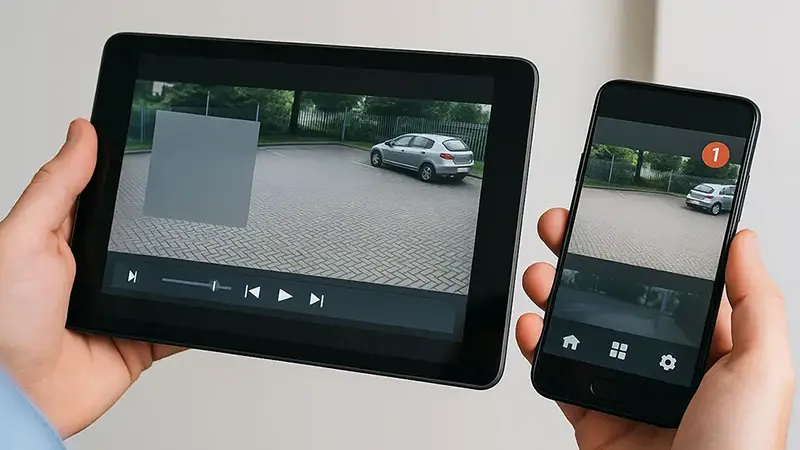 Mobile app showing camera alerts